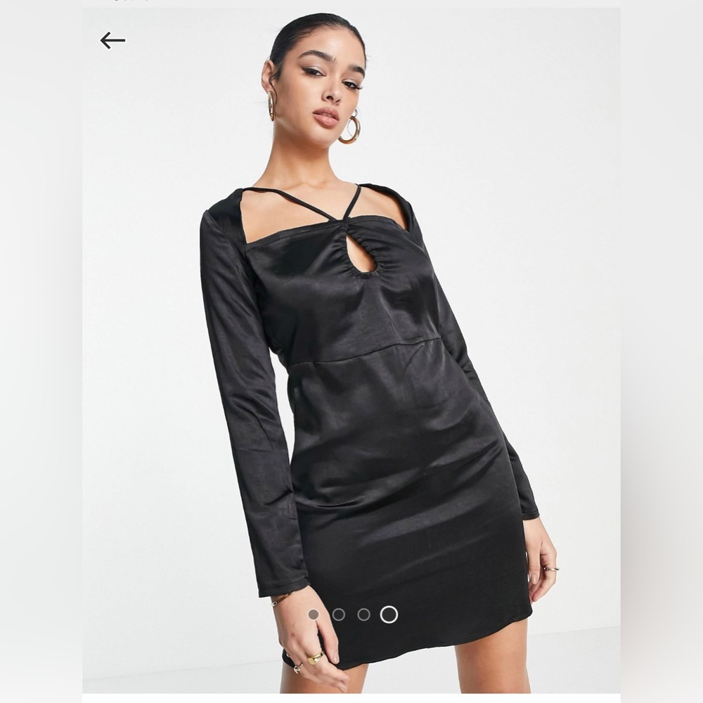Lola May satin cut-out mini dress in black